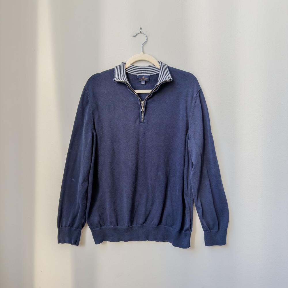 Brooks Brother's Preppy Supima Cotton Navy Quarter Zip Pullover Sweater Size L